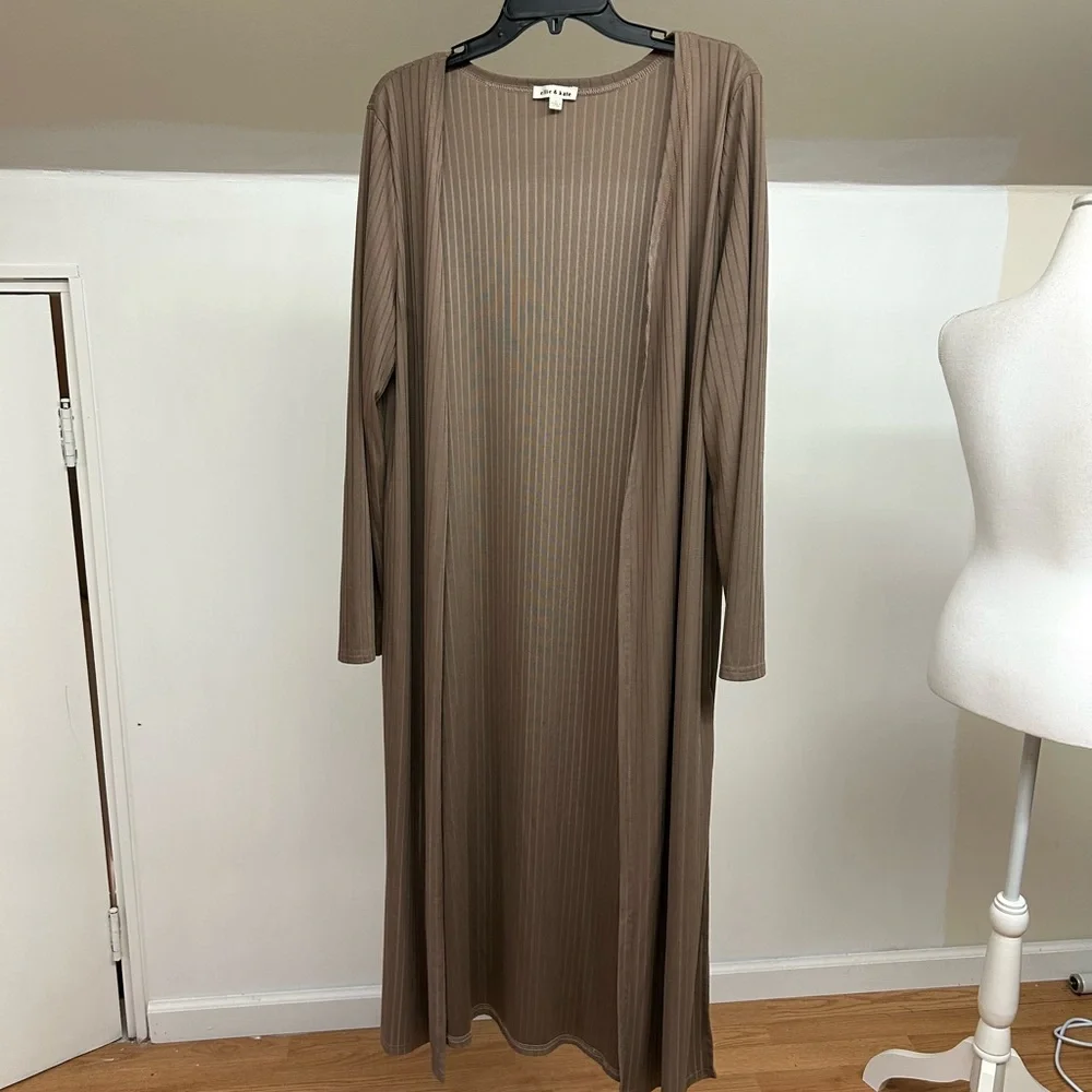 Long Ribbed Taupe Open Cardigan size XL